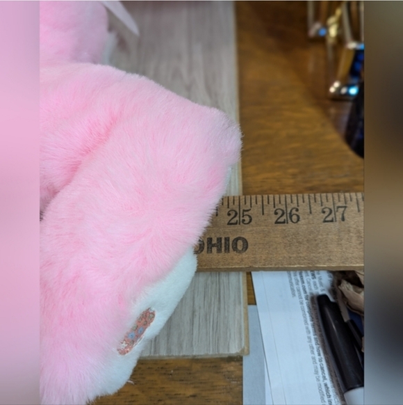 Vintage 80s Pink EASTER Bunny Stuffed Animal Plush Quilted Ears, Feet & Bow 25" - Picture 11 of 12